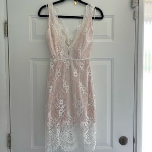 White & Nude Lace Dress
